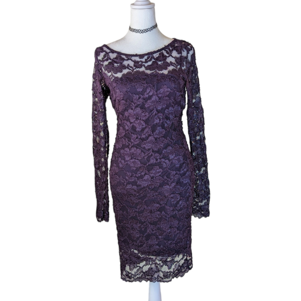 Purple  Long Sleeve Knee Length Lace Witch Goth Whimsygoth Dress S